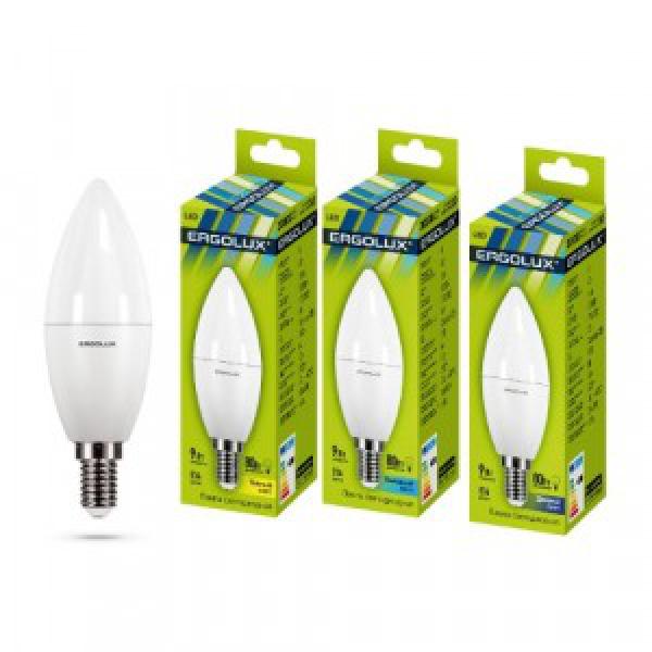 Лампа 9W / 80 E14 свеча Х/С C35 (780lm 220°) 4500K матов. Ergolux LED-C35-9W-E14-4K